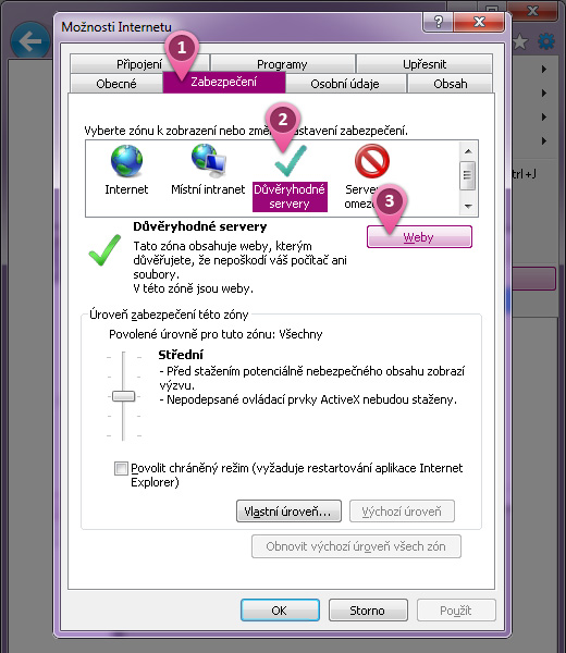 Nastaven� d�v�ryhodn�ho serveru